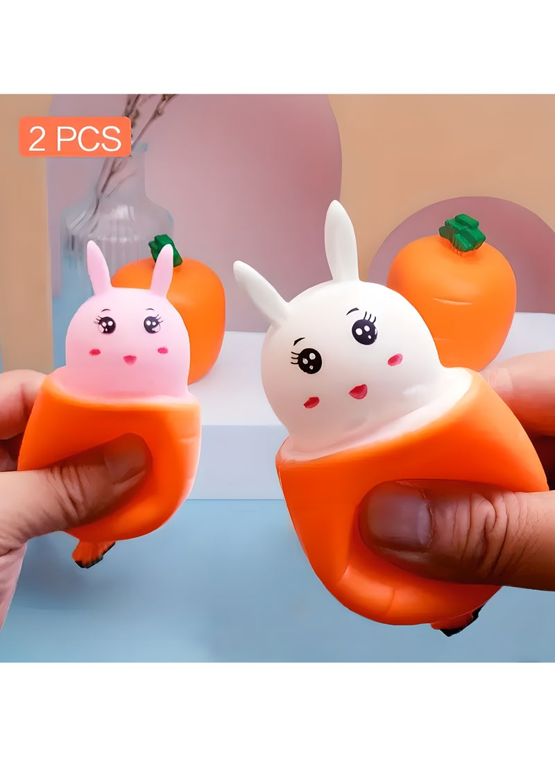 LIXADA 2pcs Cute Cartoon Carrot Head Bunny Squeeze Toy, Fun Prank Gag Gift for Youngsters and Adults, Educational Party Favor for Birthday, Special Festival - Assorted Colors, Rabbit Toys, Gift for Kids Age 3+(White and Pink)  - Image 1