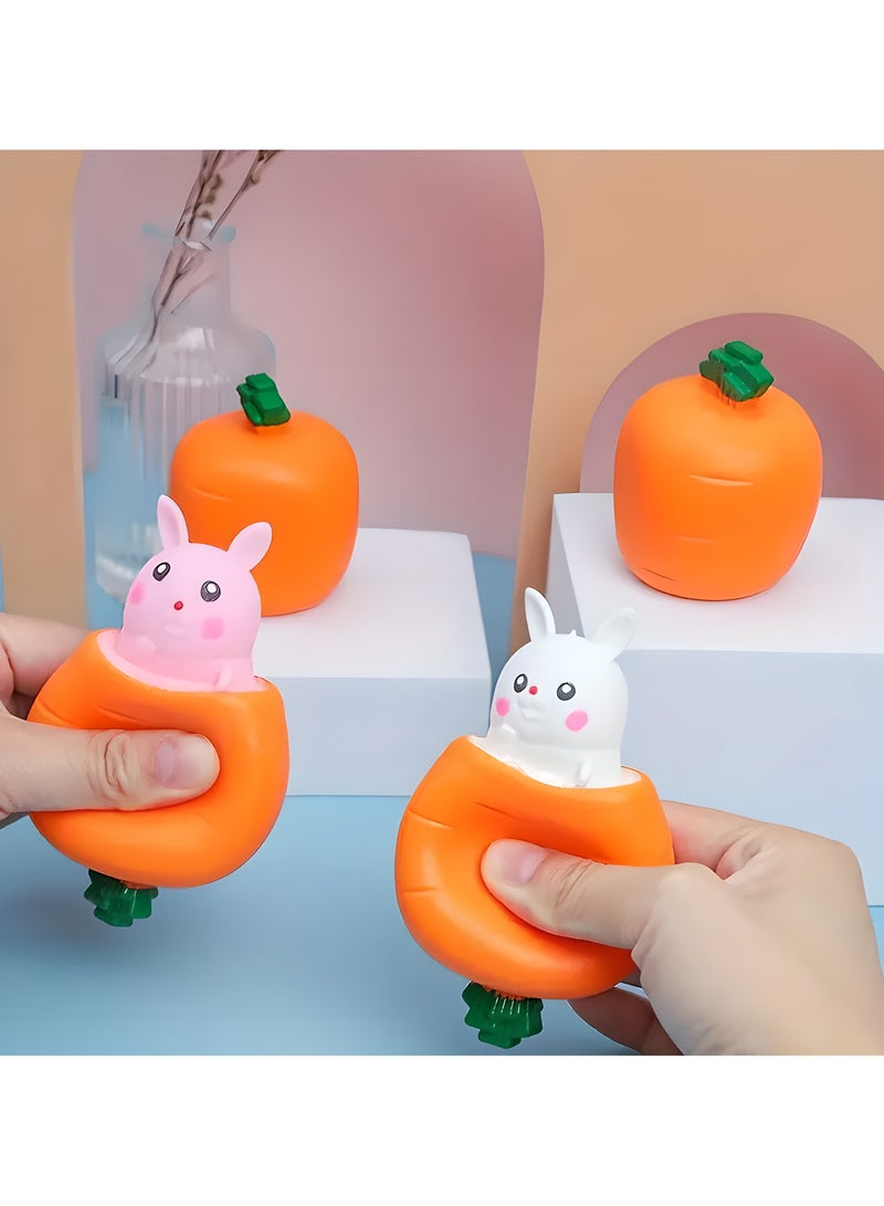 LIXADA 2pcs Cute Cartoon Carrot Head Bunny Squeeze Toy, Fun Prank Gag Gift for Youngsters and Adults, Educational Party Favor for Birthday, Special Festival - Assorted Colors, Rabbit Toys, Gift for Kids Age 3+(White and Pink)  - Image 2