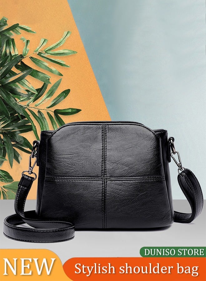 DUNISO Women's crossbody bag, PU square bucket handbag, adjustable shoulder strap, suitable for storing mobile phones, power banks, umbrellas, cosmetics, 23 * 17 * 12cm, black - Image 1