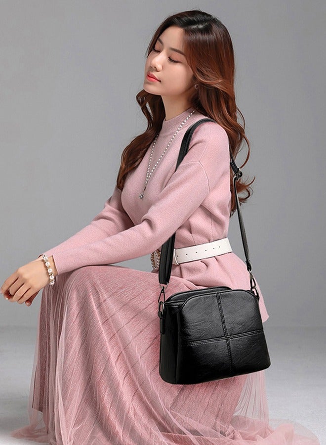 DUNISO Women's crossbody bag, PU square bucket handbag, adjustable shoulder strap, suitable for storing mobile phones, power banks, umbrellas, cosmetics, 23 * 17 * 12cm, black - Image 2