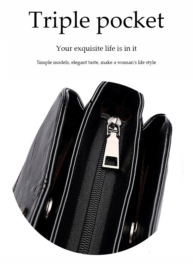 DUNISO Women's crossbody bag, PU square bucket handbag, adjustable shoulder strap, suitable for storing mobile phones, power banks, umbrellas, cosmetics, 23 * 17 * 12cm, black - Image 5