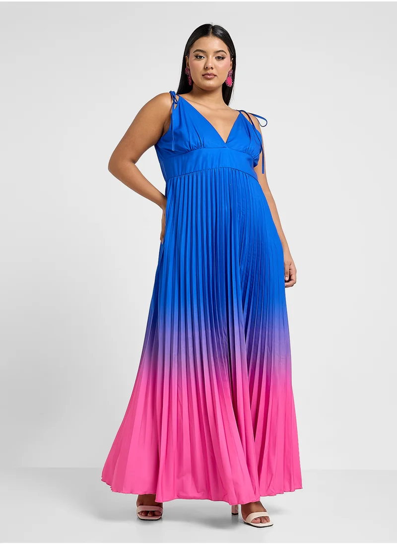 Ella Plus Ombre Print Summer Dress With Pleats