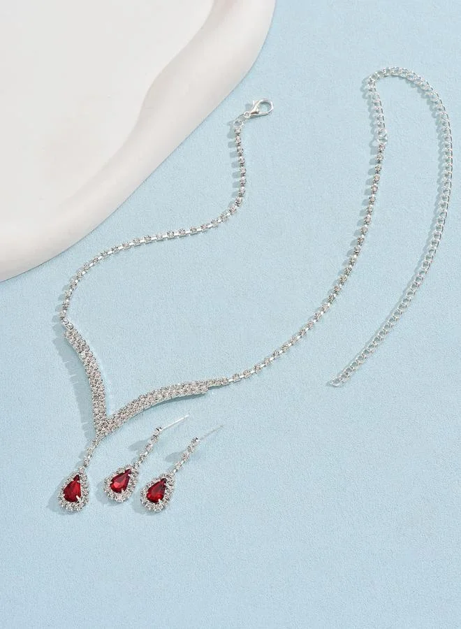 Take Two 2-Piece Rhinestone Drop Embellished Necklace and Earrings Jewelry Set