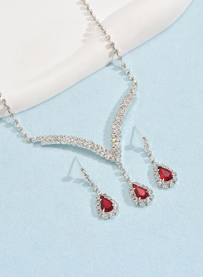 Take Two  2-Piece Rhinestone Drop Embellished Necklace and Earrings Jewelry Set for Women | Best Price UAE