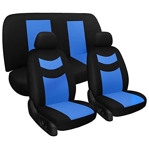 Tapha Universal Car Seat Covers Full Set - Front and Rear Split Bench, Easy to Install, Breathable and Washable Universal Interior Covers for Auto, SUV, Sedan, Van, Airbag Compatible, Black & Blue - Image 1