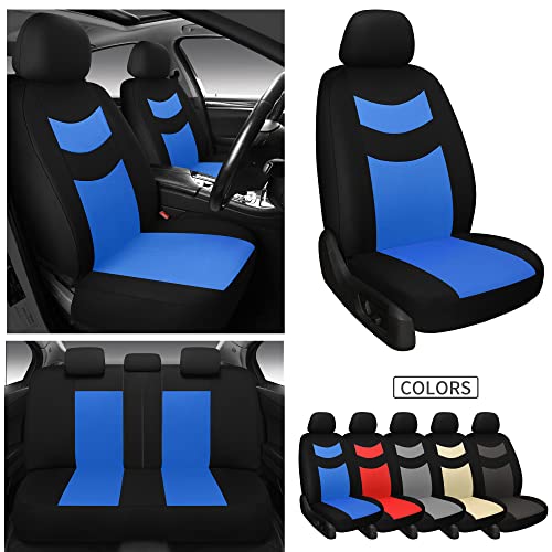 Tapha Universal Car Seat Covers Full Set - Front and Rear Split Bench, Easy to Install, Breathable and Washable Universal Interior Covers for Auto, SUV, Sedan, Van, Airbag Compatible, Black & Blue - Image 2