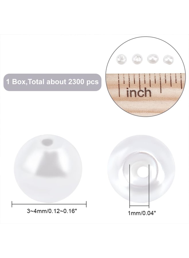 2300pcs Glass Beads 3mm Round Loose Spacer Beads Tiny Pearl Imitation Beads Waist Beads for Earring Necklace Bracelet Hair Accessory Weeding Vail Gloves Dresses, 1~1.5mm Hole White  - Image 2