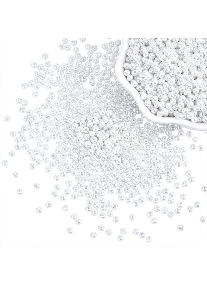 2300pcs Glass Beads 3mm Round Loose Spacer Beads Tiny Pearl Imitation Beads Waist Beads for Earring Necklace Bracelet Hair Accessory Weeding Vail Gloves Dresses, 1~1.5mm Hole White  - Image 1