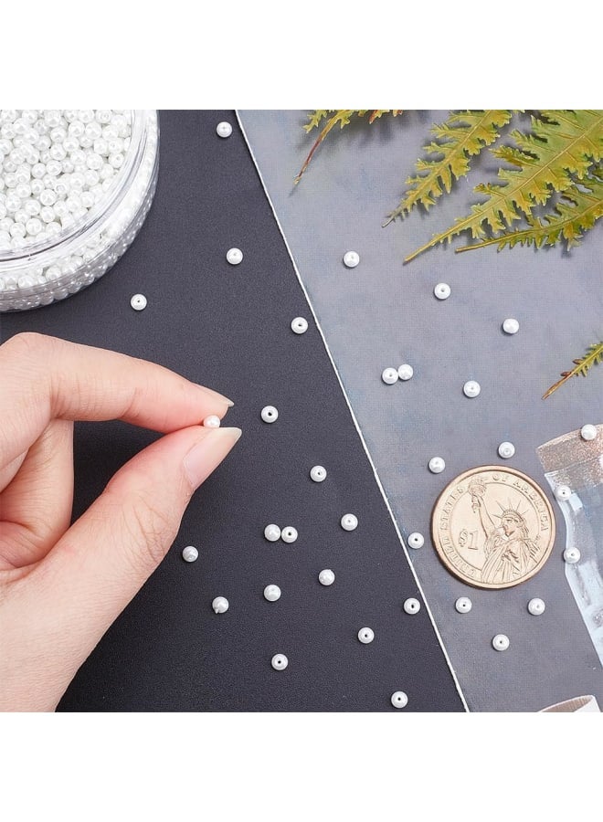2300pcs Glass Beads 3mm Round Loose Spacer Beads Tiny Pearl Imitation Beads Waist Beads for Earring Necklace Bracelet Hair Accessory Weeding Vail Gloves Dresses, 1~1.5mm Hole White  - Image 3