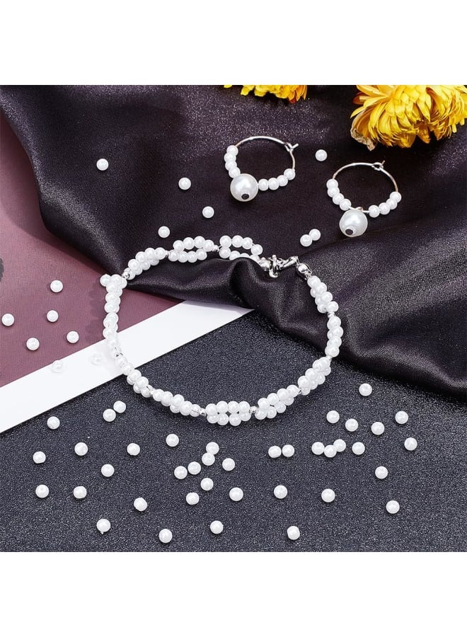 2300pcs Glass Beads 3mm Round Loose Spacer Beads Tiny Pearl Imitation Beads Waist Beads for Earring Necklace Bracelet Hair Accessory Weeding Vail Gloves Dresses, 1~1.5mm Hole White  - Image 4