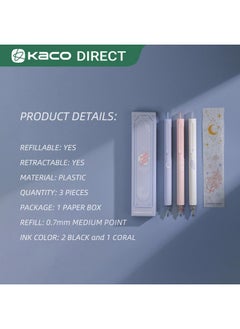 Kaco Rocket Gel Pens Cute Stationery 3 Pieces Set, 0.7 Mm Medium Point, 2 Black Ink And 1 Coral Ink, Quick Drying Aesthetic Cute Pens Office Supplies  - Image 5