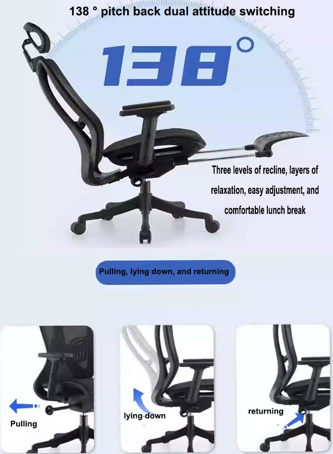 HQ-GAMING Ergonomic Office Chair, Height Adjustable Desk Chair with Lumbar Support Backrest & Headrest and Armrests, Swivel Mesh Comfort Computer Chair Black Gaming Chairs  - Image 4