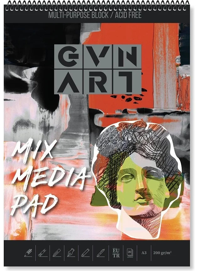 Gvn Art Mix Media Multipurpose Art Block Notebook 200GR A3 20 Sheets