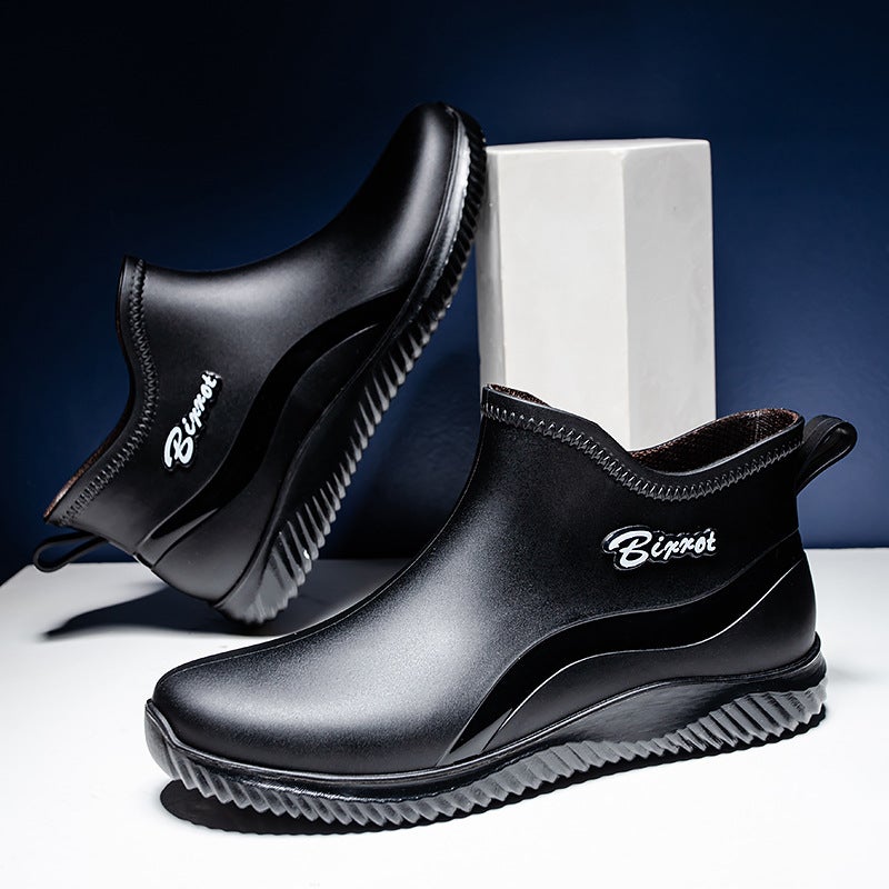 2025 Cross-border Short Barrel Fashion Rain Boots Mens Kitchen Anti-slip Shoes Low-top Outdoor Car Wash Waterproof Shoes Lightweight 8817 black - Image 1