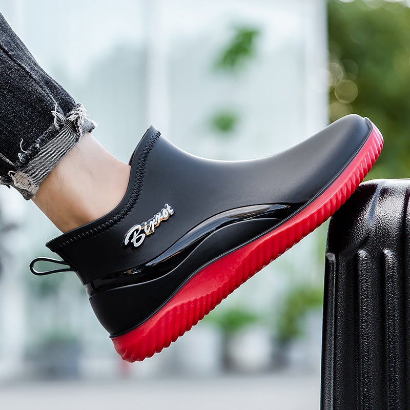 2025 Cross-border Short Barrel Fashion Rain Boots Mens Kitchen Anti-slip Shoes Low-top Outdoor Car Wash Waterproof Shoes Lightweight 8817 black - Image 3