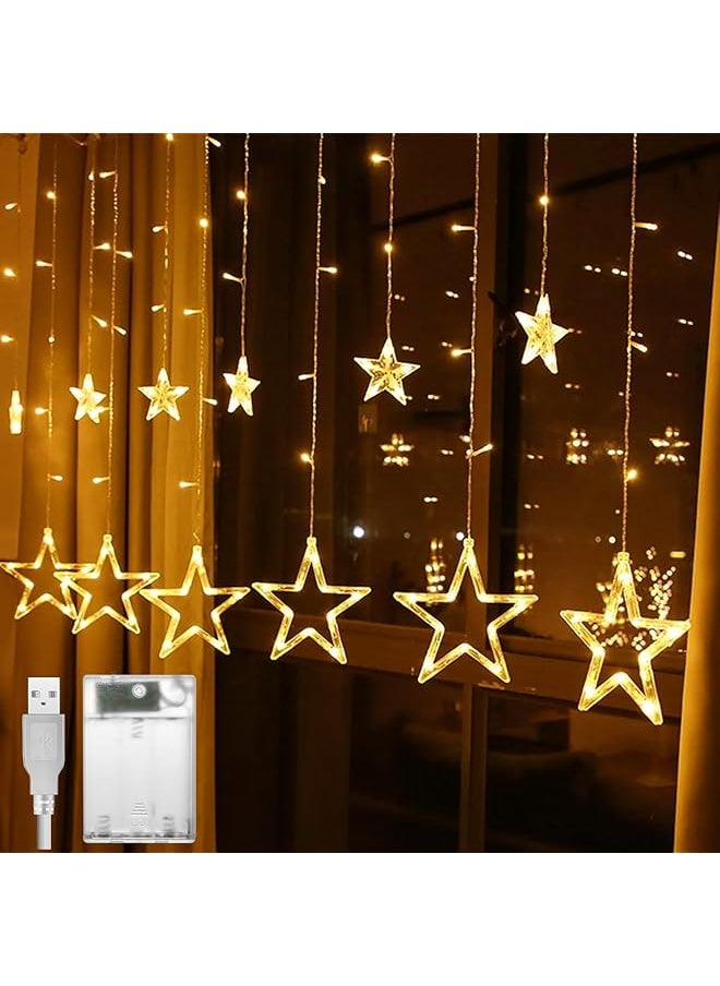 The Bros Diwali Curtain Fairy Lights 3.5M/11.5FT 138 LEDs 12 Stars Battery Operated Christmas Lights 8 Mode Outdoor Indoor Waterfall Backdrop for Bedroom Wedding Party Wall Decor  - Image 1