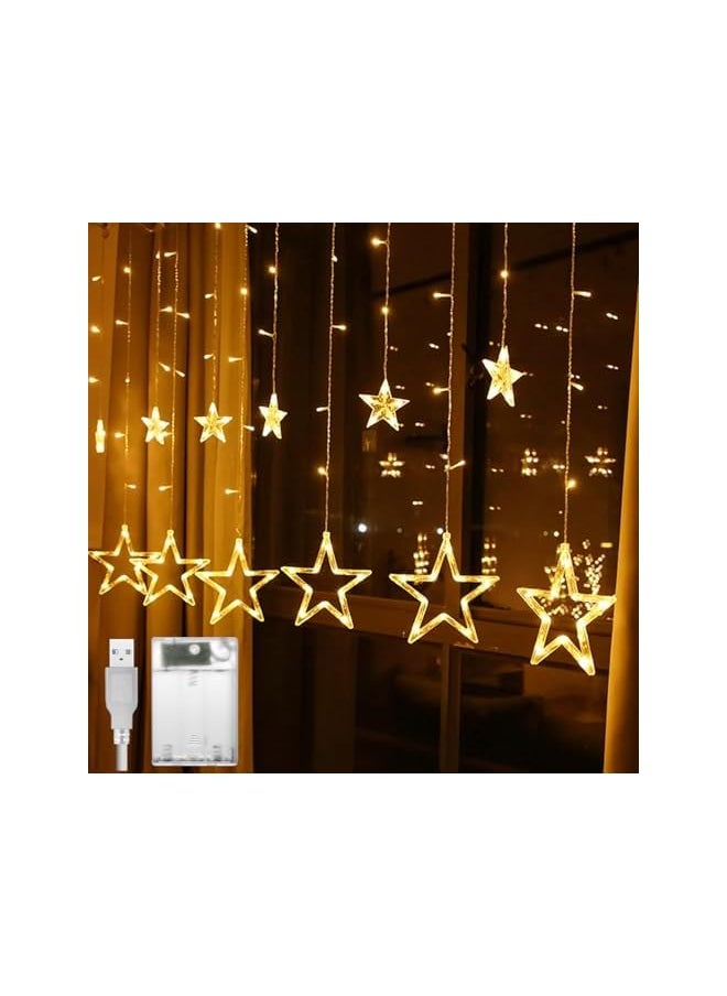 The Bros Diwali Curtain Fairy Lights 3.5M/11.5FT 138 LEDs 12 Stars Battery Operated Christmas Lights 8 Mode Outdoor Indoor Waterfall Backdrop for Bedroom Wedding Party Wall Decor  - Image 2