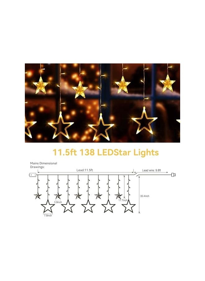 The Bros Diwali Curtain Fairy Lights 3.5M/11.5FT 138 LEDs 12 Stars Battery Operated Christmas Lights 8 Mode Outdoor Indoor Waterfall Backdrop for Bedroom Wedding Party Wall Decor  - Image 4