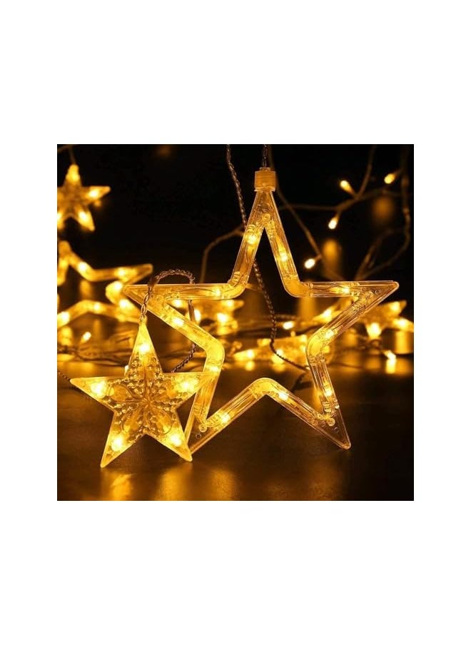 The Bros Diwali Curtain Fairy Lights 3.5M/11.5FT 138 LEDs 12 Stars Battery Operated Christmas Lights 8 Mode Outdoor Indoor Waterfall Backdrop for Bedroom Wedding Party Wall Decor  - Image 5