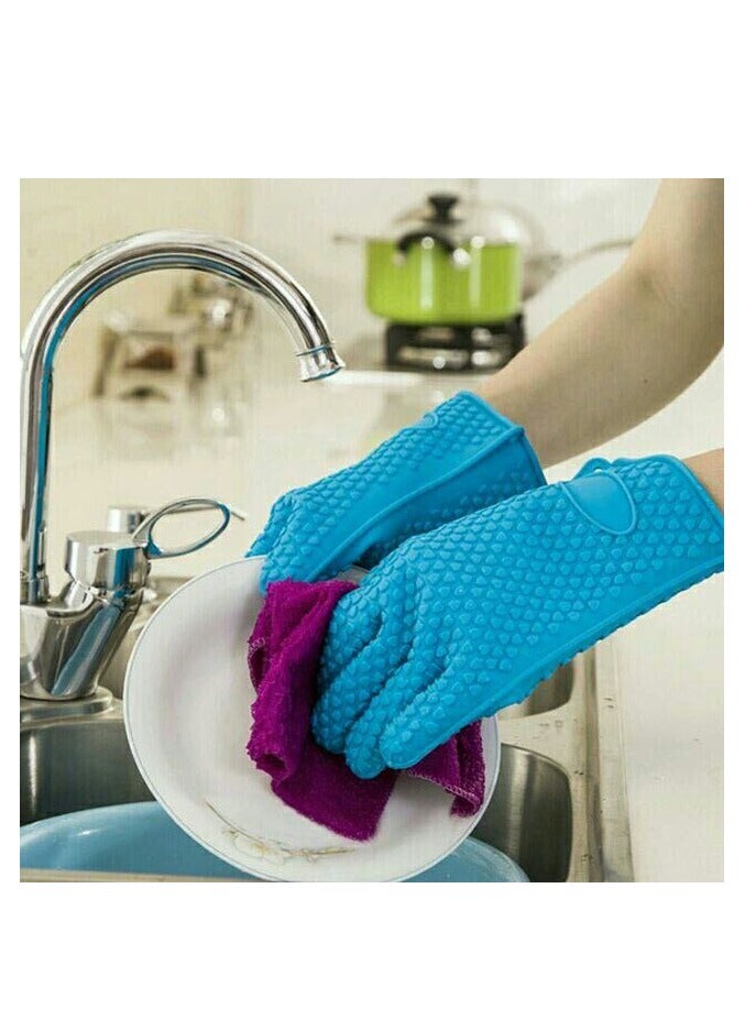 قفازات طبخ للفرن سيليكون مقاومة للماء والحرارة، مناسبة للشواء وغسيل الاطباق متعدد الالوان - Image 1