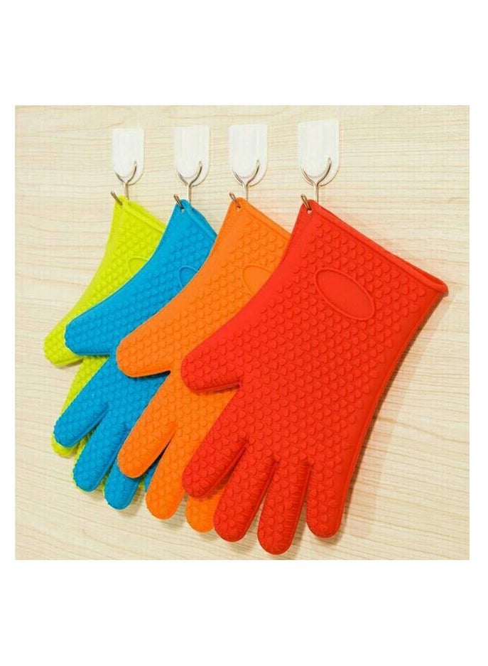 قفازات طبخ للفرن سيليكون مقاومة للماء والحرارة، مناسبة للشواء وغسيل الاطباق متعدد الالوان - Image 2