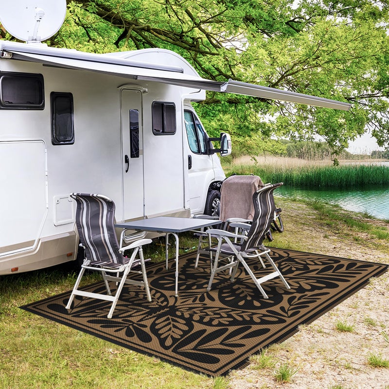 GENIMO Outdoor Rug 5' x 8' Waterproof for Patio Clearance, Reversible Plastic Straw Camping Mat, Lightweight Carpet for Rv, Camper, Deck, Porch, Picnic, Balcony, Beach, H.Black & Brown - Image 5