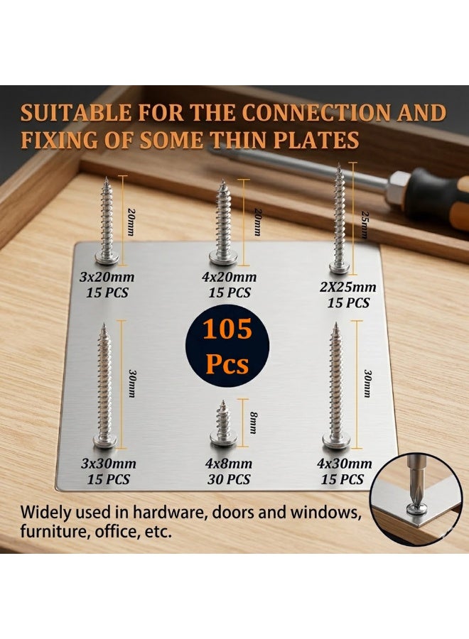 105PCS Stainless Steel Pan Head Phillips Self Tapping Screws Assortment – 304 Stainless Steel Self Drilling Screws Kit for Metal, Wood, and DIY Fixing (Multiple Sizes) - Image 4