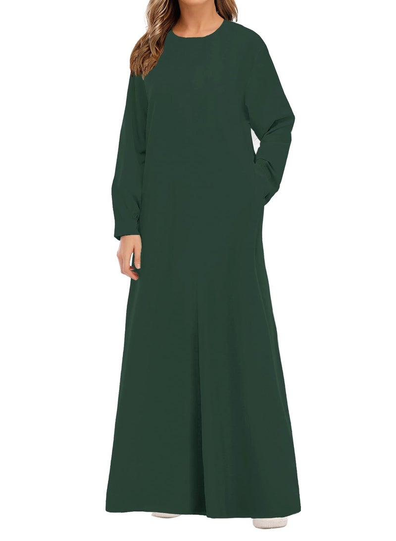 Solid Color Zipper Abaya Muslim Dresses for Women Girls Pockets Islamic Prayer Clothes - Image 1