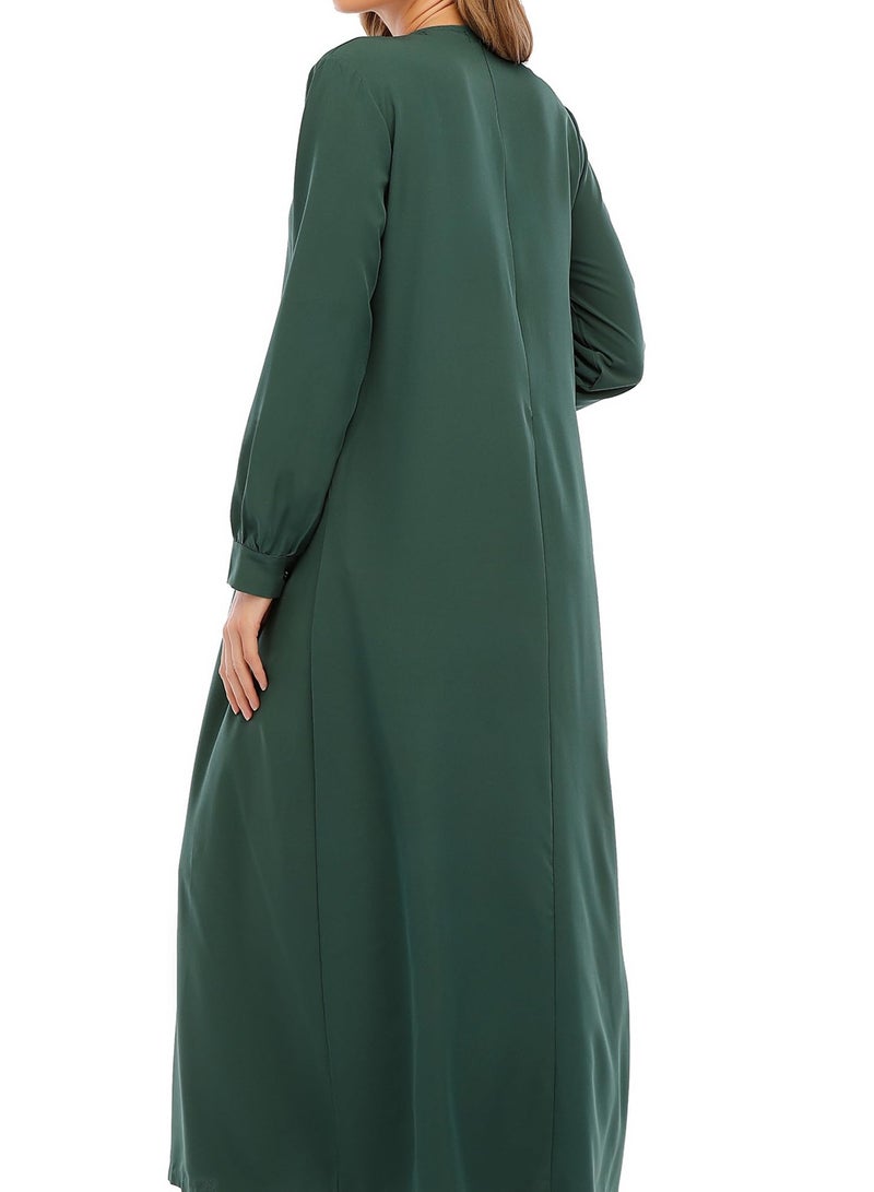 Solid Color Zipper Abaya Muslim Dresses for Women Girls Pockets Islamic Prayer Clothes - Image 3