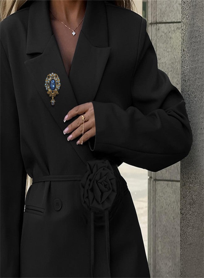 RLHRNDE Vintage Austrian Crystal Brooch Pin for Women Men Antique Teardrop Diamond Flower Brooch Victorian Style Brooches Elegant Wedding Broach Pin for Clothes Dress Hats Bags Accessory (Blue) - Image 4