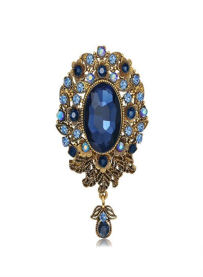 RLHRNDE Vintage Austrian Crystal Brooch Pin for Women Men Antique Teardrop Diamond Flower Brooch Victorian Style Brooches Elegant Wedding Broach Pin for Clothes Dress Hats Bags Accessory (Blue) - Image 1