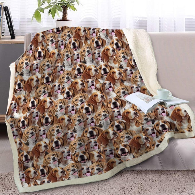 MICROFIBER REVERSIBLE BEAGLE BLANKET HEAVYWEIGHT SHERPA FLEECE THROW 50 X 60 INCHES