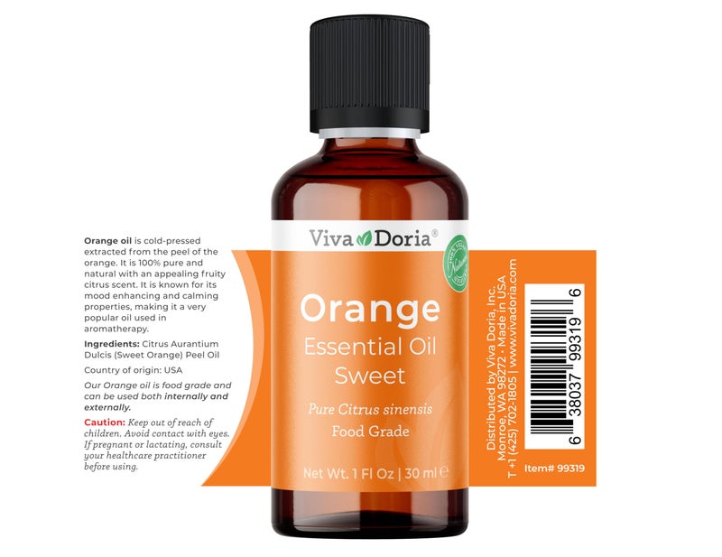 Viva Doria 100% Pure Sweet Orange Essential Oil, Undiluted, Food Grade, USA Orange Oil, 30 mL (1 Fl Oz) - Image 4