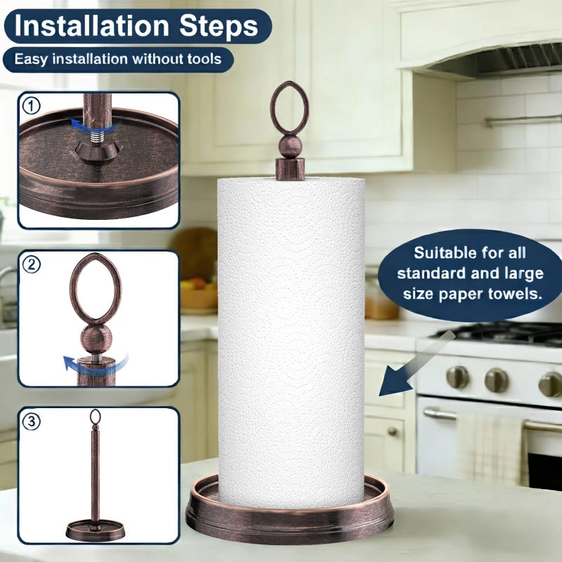 KASUNTO Paper Towel Holder Steel Paper Holder countertopï¼ŒBlack Paper Towel Holder for Kitchen Countertops, Bars & Dining Tables,Fits Standard & Jumbo Rolls, Oil Rubbed Bronze - Image 3