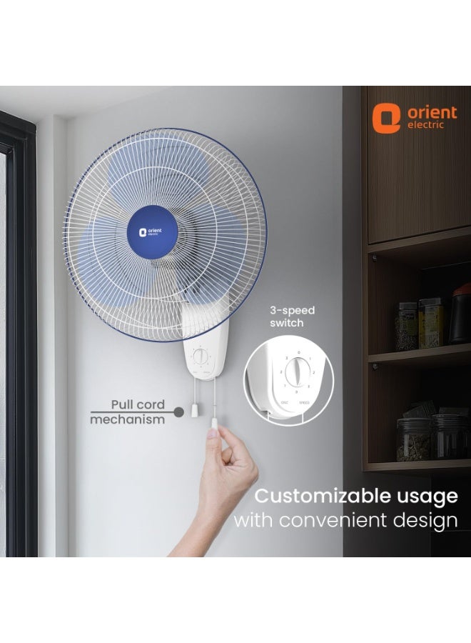 Orient Electric Wall 91 | Wall Fan for Home | 100% Copper Motor with COP-TER Technology | 90 Degree Oscillation & Tilt Mechanism | 3 Speed Pull Cord | Military Grade Guard | White & Blue - Image 2