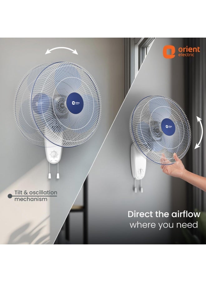 Orient Electric Wall 91 | Wall Fan for Home | 100% Copper Motor with COP-TER Technology | 90 Degree Oscillation & Tilt Mechanism | 3 Speed Pull Cord | Military Grade Guard | White & Blue - Image 3