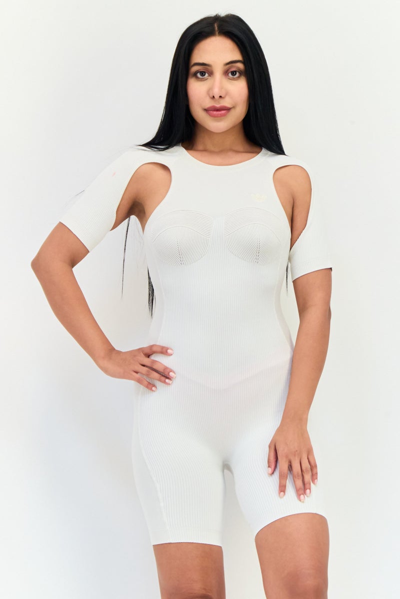 Adidas Women Sportswear Fit Short Sleeve Outdoor Playsuit, Chalk White  - Image 1