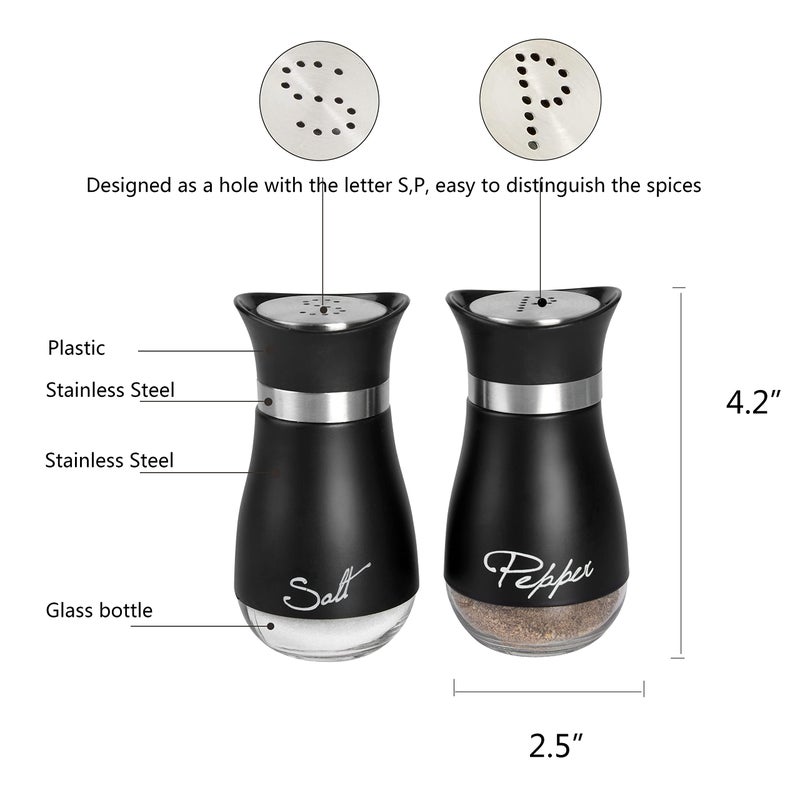 Wartter 2 PCS - Stainless Steel and Glass Salt and Pepper Shaker Sets with Holder (BLACK) - Image 3