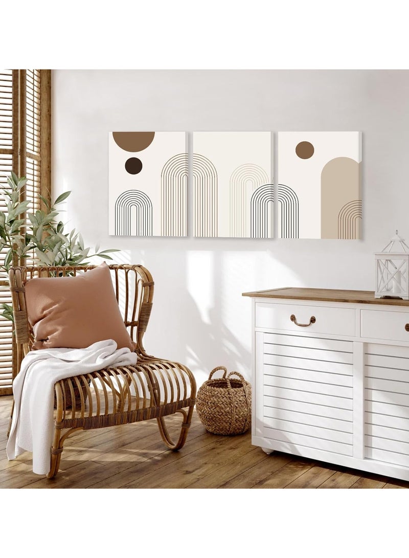 INSIJAM Abstract Boho Wall Art Set of 3 Mid-Century Modern Prints Framed Canvas for Living Room Minimalist Neutral Beige Brown Geometry Artwork Paintings Room Decor Ready To Hang - Image 3