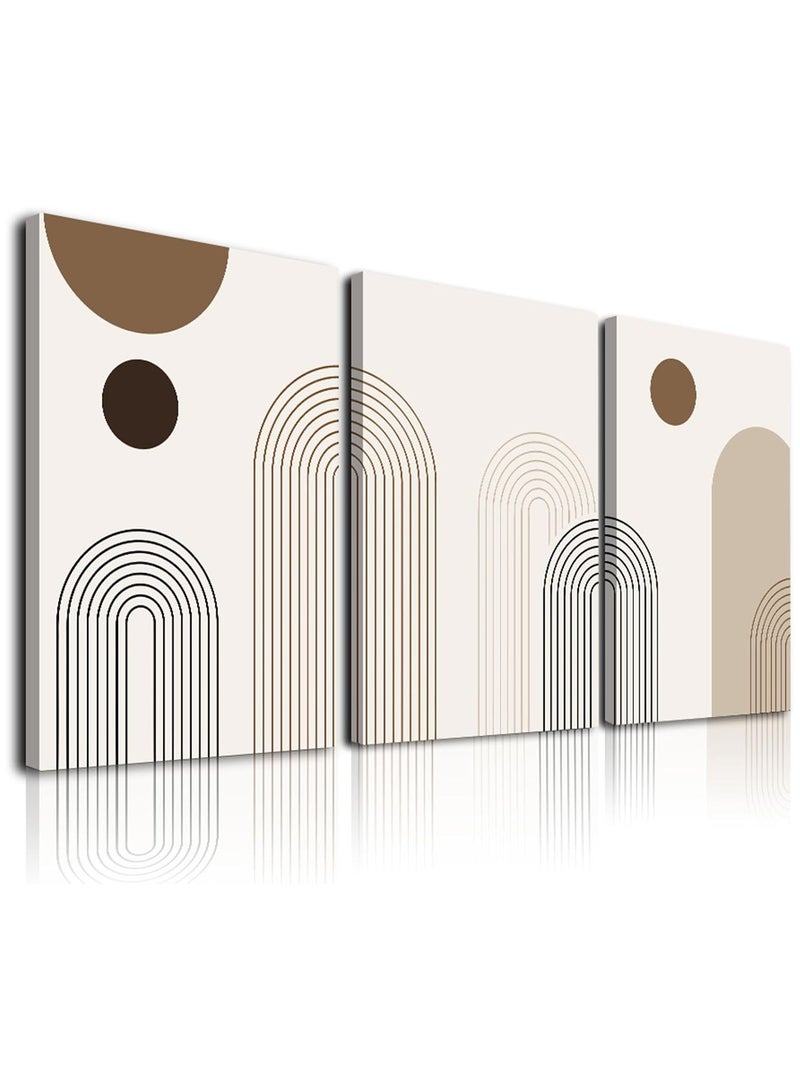 INSIJAM Abstract Boho Wall Art Set of 3 Mid-Century Modern Prints Framed Canvas for Living Room Minimalist Neutral Beige Brown Geometry Artwork Paintings Room Decor Ready To Hang - Image 5