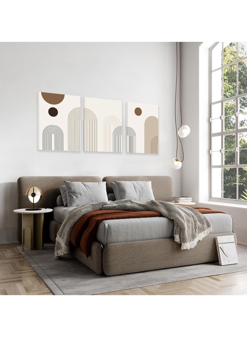 INSIJAM Abstract Boho Wall Art Set of 3 Mid-Century Modern Prints Framed Canvas for Living Room Minimalist Neutral Beige Brown Geometry Artwork Paintings Room Decor Ready To Hang - Image 2