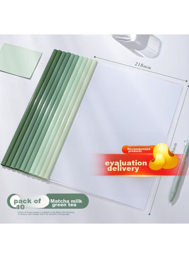 Simaa Gradient Water Drop Pull Rod Clip, Thickened Pp A4 Student Storage Folder For Resumes And Reports, File Holder With Pull Rod, Pack Of 10, Matcha Milk Green, 22469 - Image 1