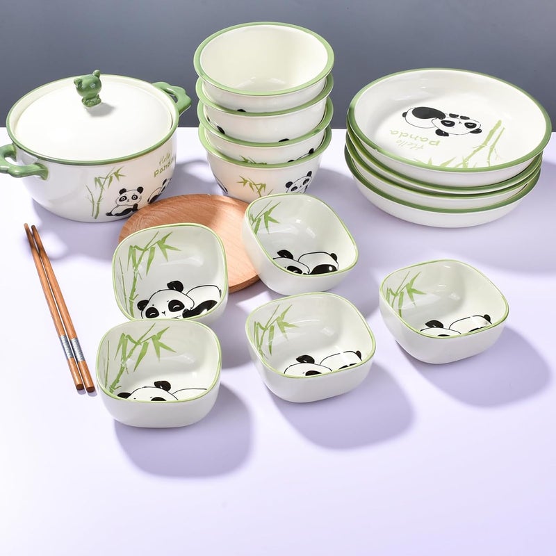 Cerficer JapaneseStyle Ceramic Soy Sauce Dishes Set of 5  Cute Panda  Bamboo Design 6oz Dip Bowls for Sushi Dumplings Condiments  Microwave  Dishwasher Safe - Image 3