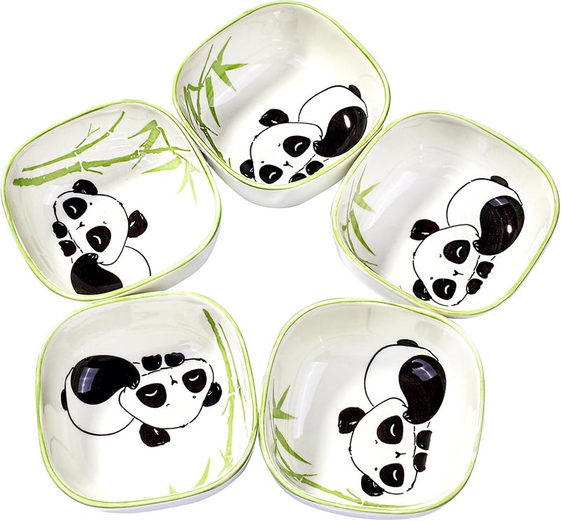 Cerficer JapaneseStyle Ceramic Soy Sauce Dishes Set of 5  Cute Panda  Bamboo Design 6oz Dip Bowls for Sushi Dumplings Condiments  Microwave  Dishwasher Safe - Image 1