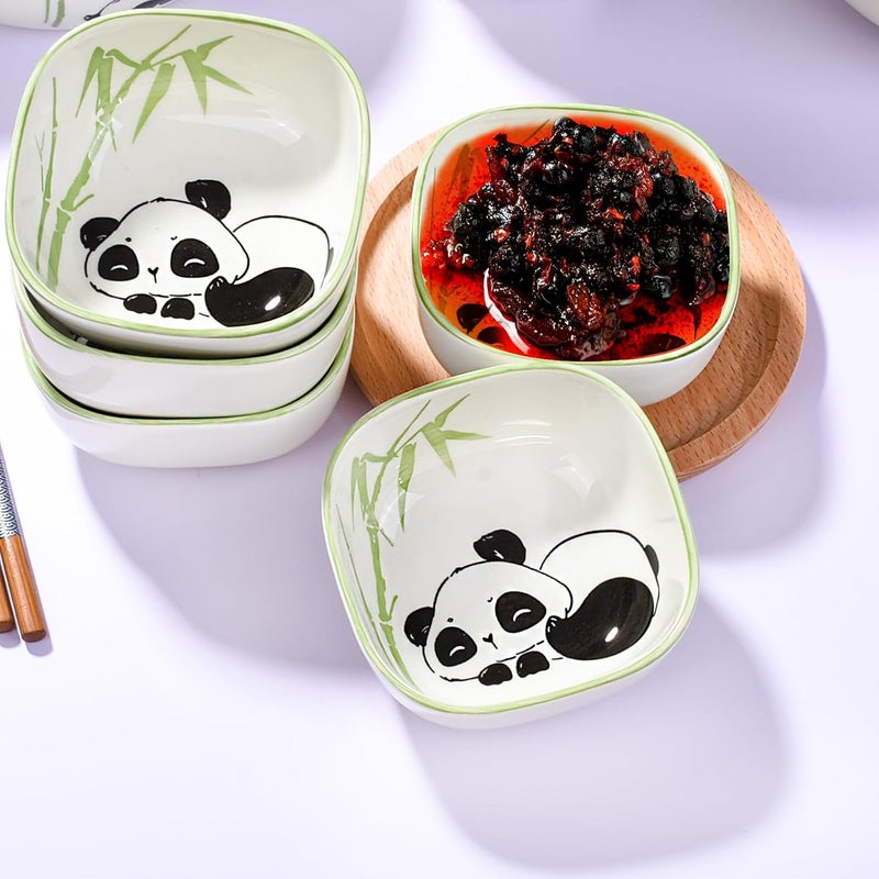 Cerficer JapaneseStyle Ceramic Soy Sauce Dishes Set of 5  Cute Panda  Bamboo Design 6oz Dip Bowls for Sushi Dumplings Condiments  Microwave  Dishwasher Safe - Image 2