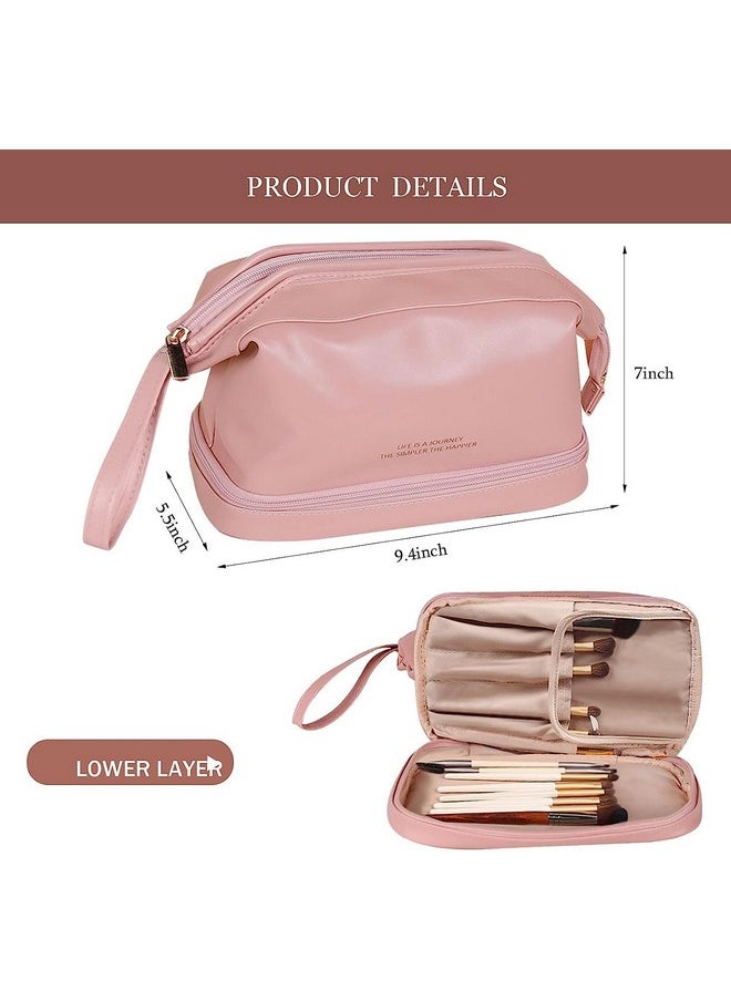 Darkness - DARKNESS Travel Bag, Double Layer Cosmetic Bag, Large Makeup Bag, Travel Makeup Bag, Makeup Organizer Bag, Leather Cosmetic Bag, Waterproof Toiletry Bag for Women Girls (Pink) - Image 1