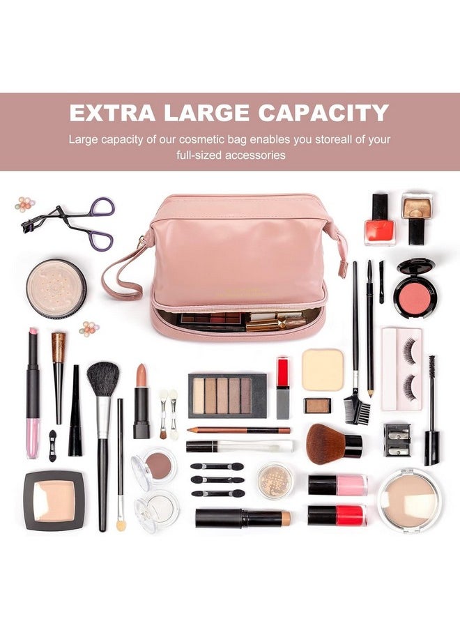 Darkness - DARKNESS Travel Bag, Double Layer Cosmetic Bag, Large Makeup Bag, Travel Makeup Bag, Makeup Organizer Bag, Leather Cosmetic Bag, Waterproof Toiletry Bag for Women Girls (Pink) - Image 1