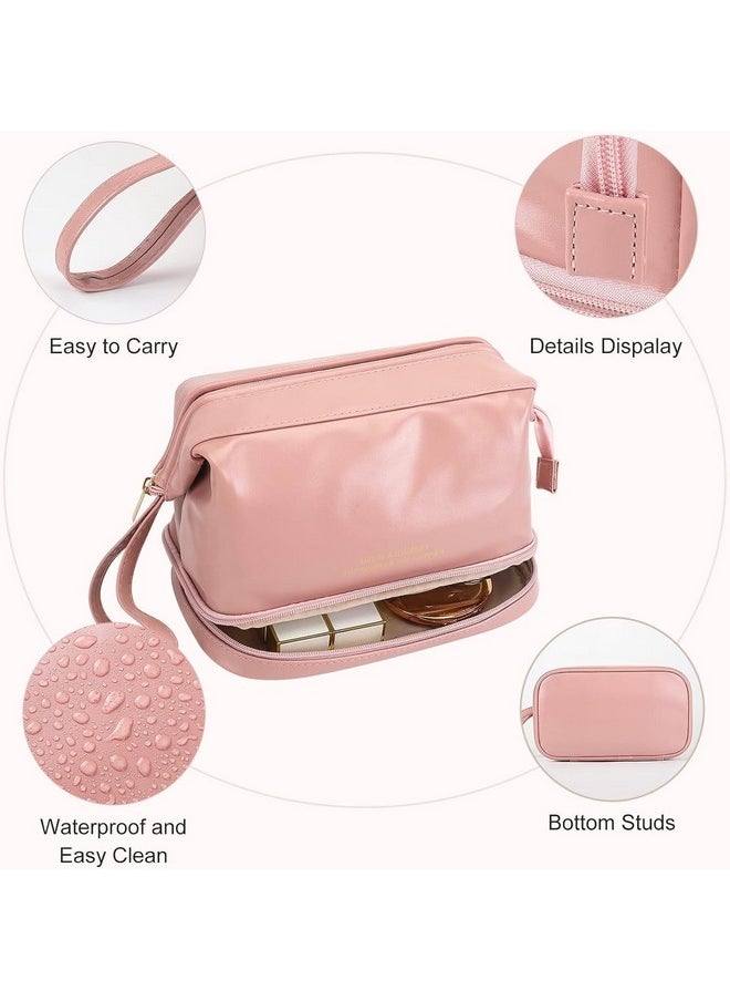 Darkness - DARKNESS Travel Bag, Double Layer Cosmetic Bag, Large Makeup Bag, Travel Makeup Bag, Makeup Organizer Bag, Leather Cosmetic Bag, Waterproof Toiletry Bag for Women Girls (Pink) - Image 1