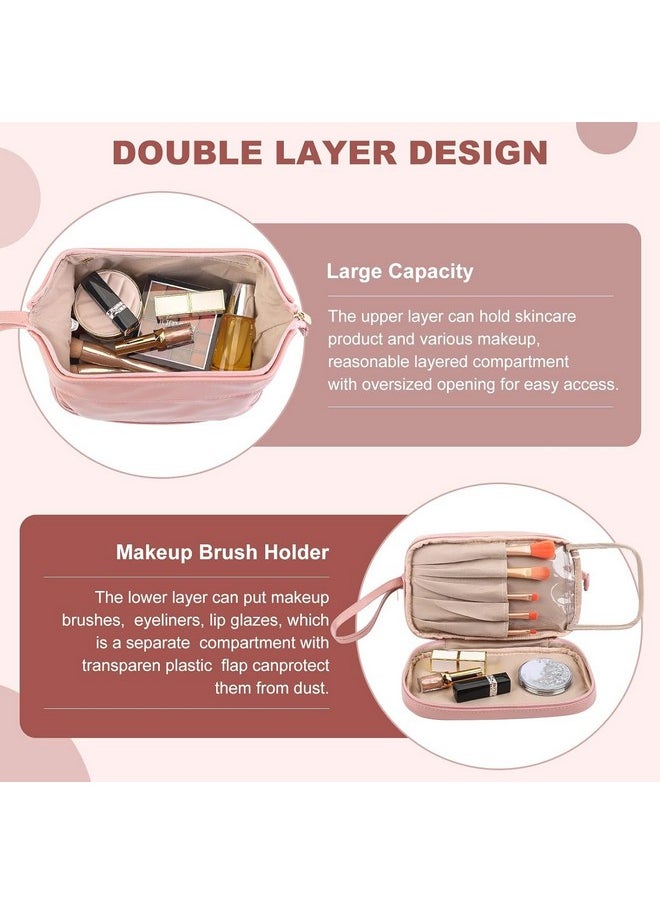 Darkness - DARKNESS Travel Bag, Double Layer Cosmetic Bag, Large Makeup Bag, Travel Makeup Bag, Makeup Organizer Bag, Leather Cosmetic Bag, Waterproof Toiletry Bag for Women Girls (Pink) - Image 1
