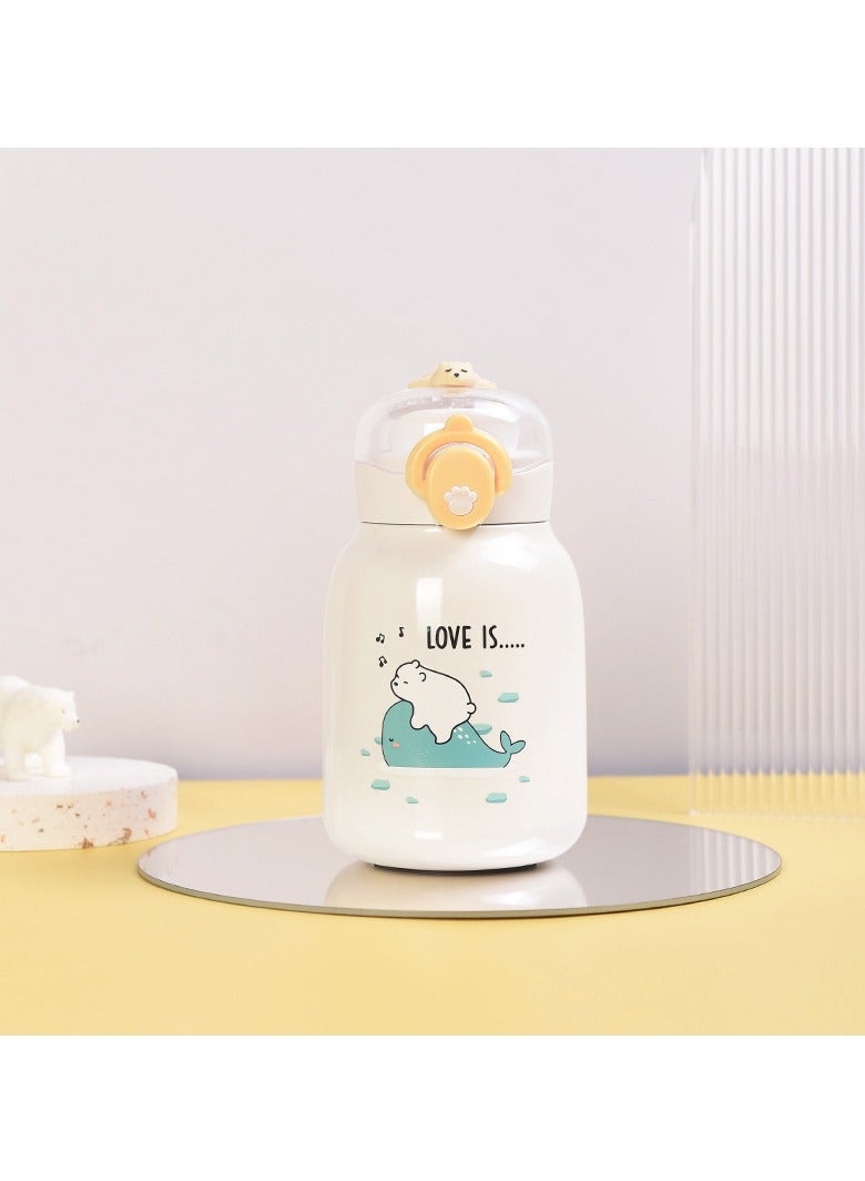 xozgdovg Thermos cup cartoon double deck children's sports kettle white